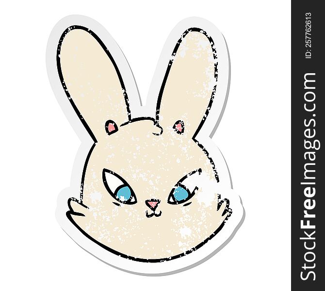 distressed sticker of a cartoon bunny face