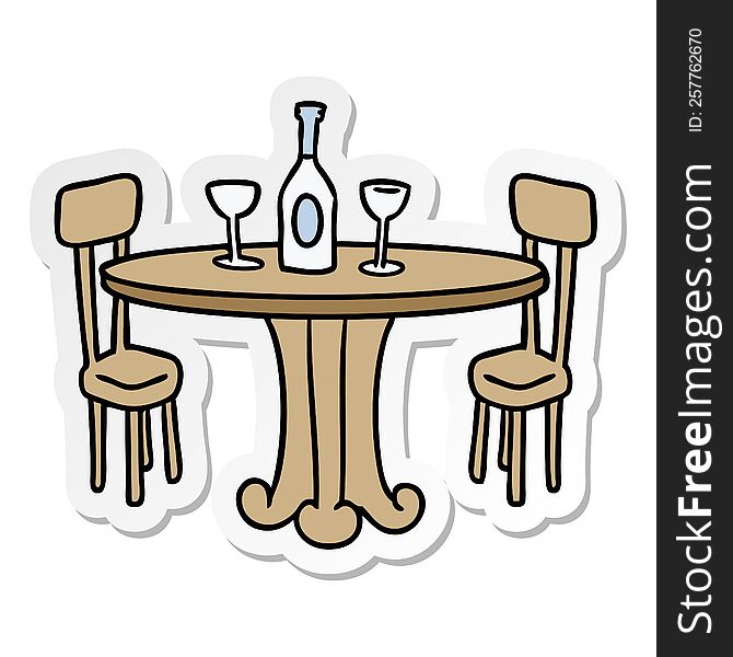 hand drawn sticker cartoon doodle dinner table and drinks