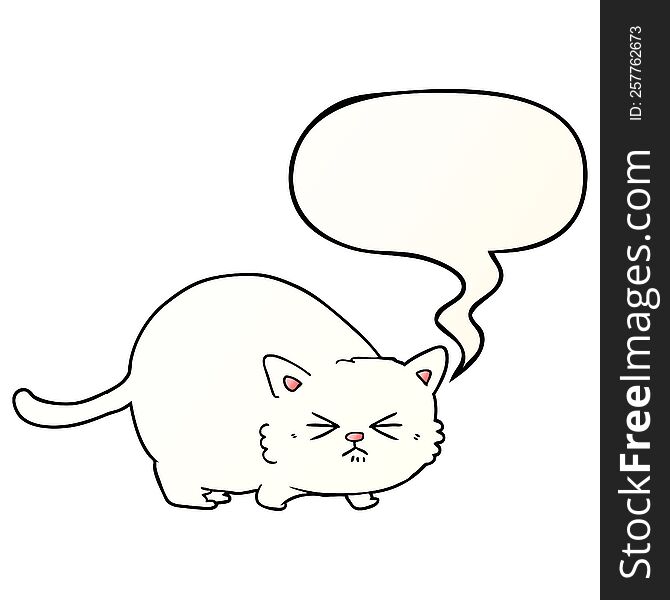 Cartoon Angry Cat And Speech Bubble In Smooth Gradient Style