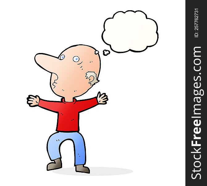 cartoon worried middle aged man with thought bubble