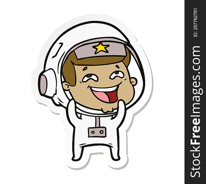 Sticker Of A Cartoon Laughing Astronaut