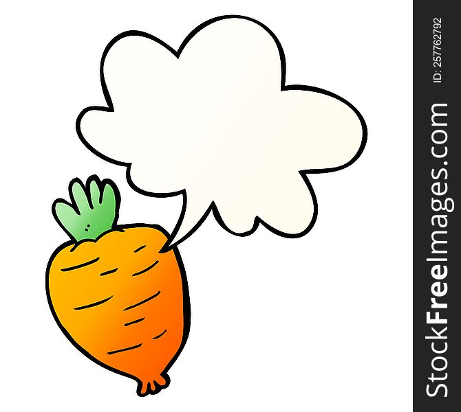 cartoon root vegetable with speech bubble in smooth gradient style