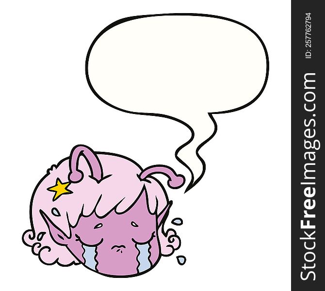 cartoon alien space girl face crying and speech bubble