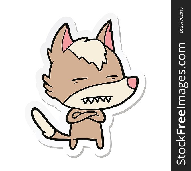 sticker of a cartoon wolf showing teeth