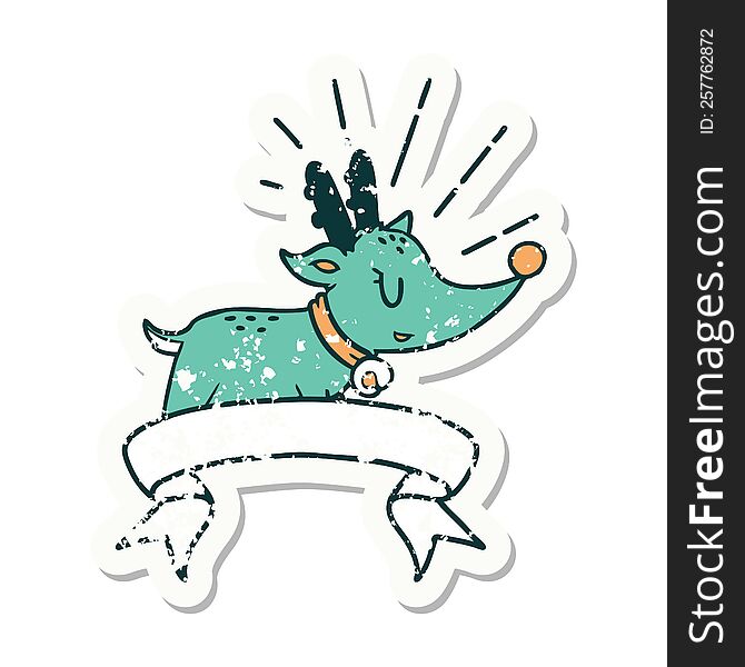 Grunge Sticker Of Tattoo Style Christmas Reindeer