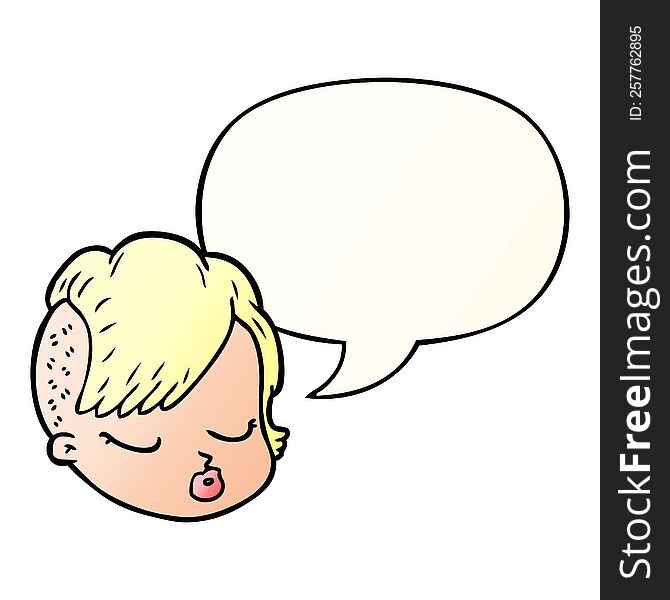 Cartoon Female Face And Speech Bubble In Smooth Gradient Style