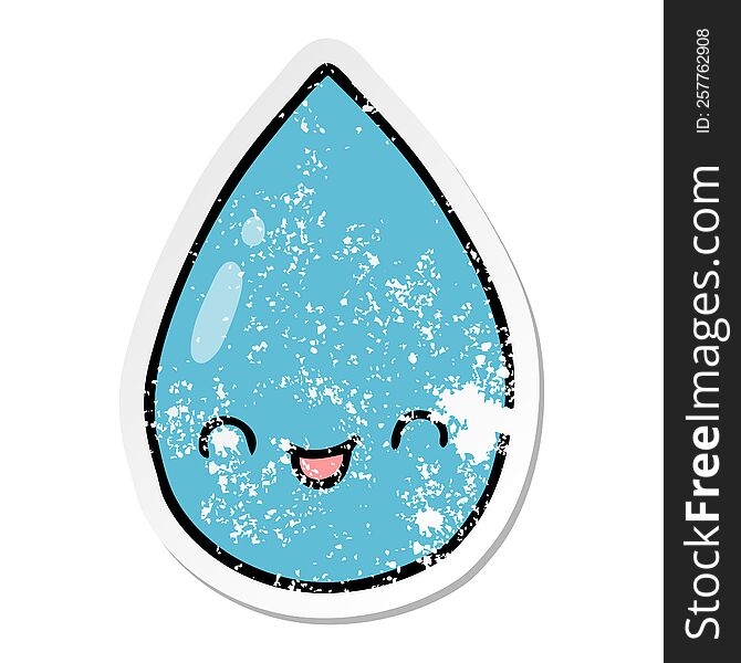 distressed sticker of a cartoon cute raindrop