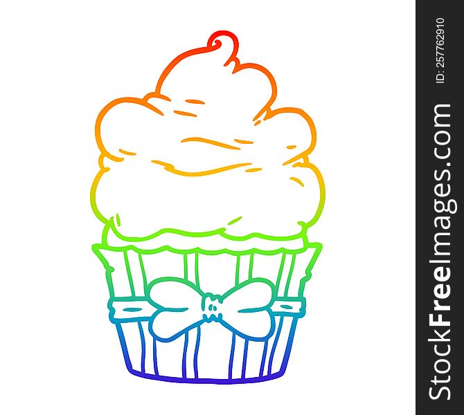 rainbow gradient line drawing of a cartoon fancy cupcake