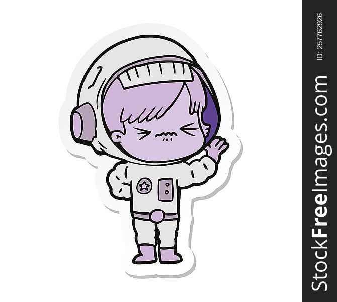 sticker of a angry cartoon space girl waving