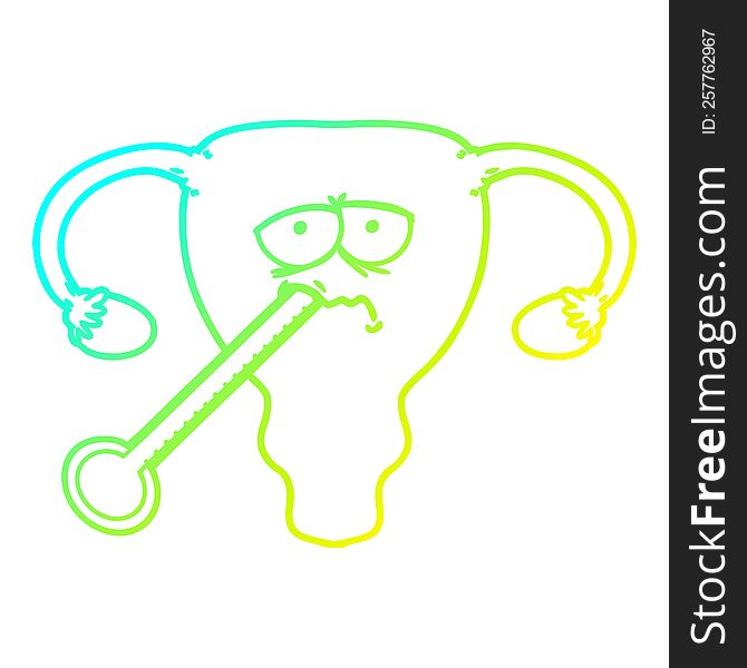 cold gradient line drawing of a cartoon poorly uterus
