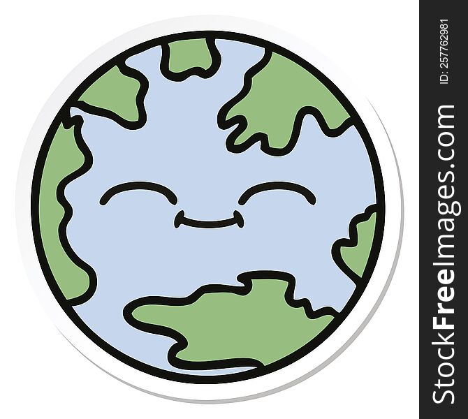 Sticker Of A Cute Cartoon Planet Earth