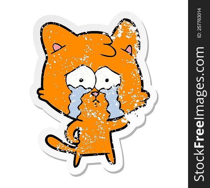Distressed Sticker Of A Cartoon Crying Cat