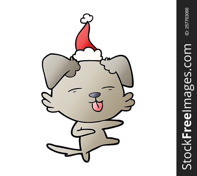 Gradient Cartoon Of A Dog Dancing Wearing Santa Hat