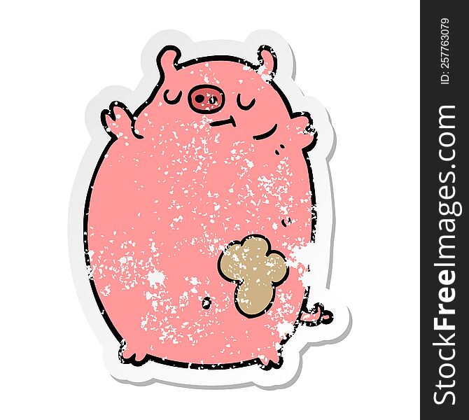 distressed sticker of a cartoon fat pig