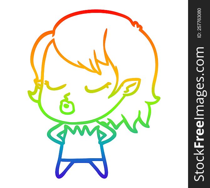 rainbow gradient line drawing of a cute cartoon vampire girl