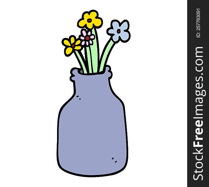 Hand Drawn Doodle Style Cartoon Flowers In Vase