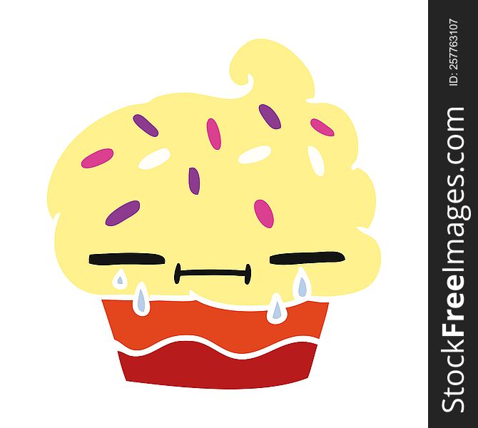 freehand drawn cartoon of a crying cupcake
