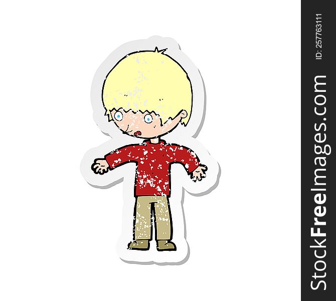 retro distressed sticker of a cartoon confused boy