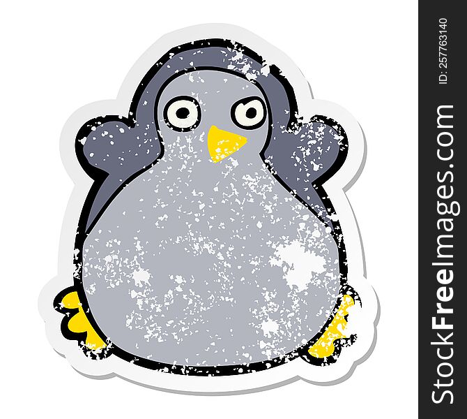 Distressed Sticker Of A Cartoon Penguin