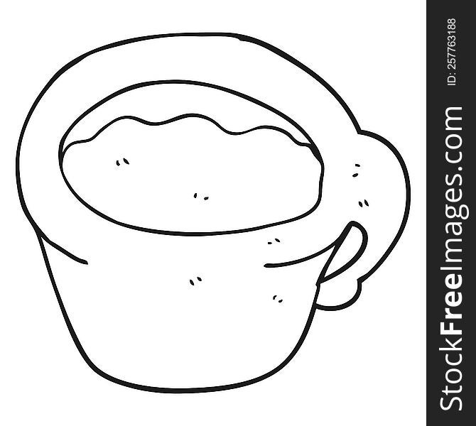 freehand drawn black and white cartoon coffee mug