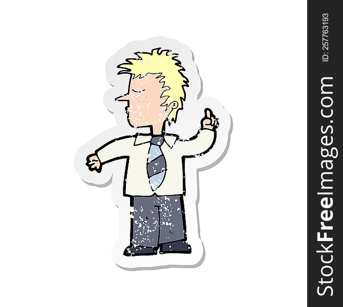 retro distressed sticker of a cartoon man making his point