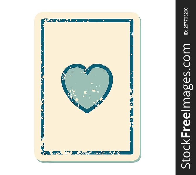 Distressed Sticker Tattoo Style Icon Of The Ace Of Hearts