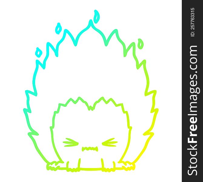Cold Gradient Line Drawing Cartoon Fire Creature