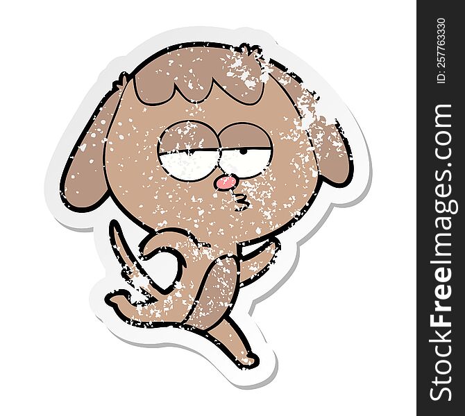 distressed sticker of a cartoon bored dog running