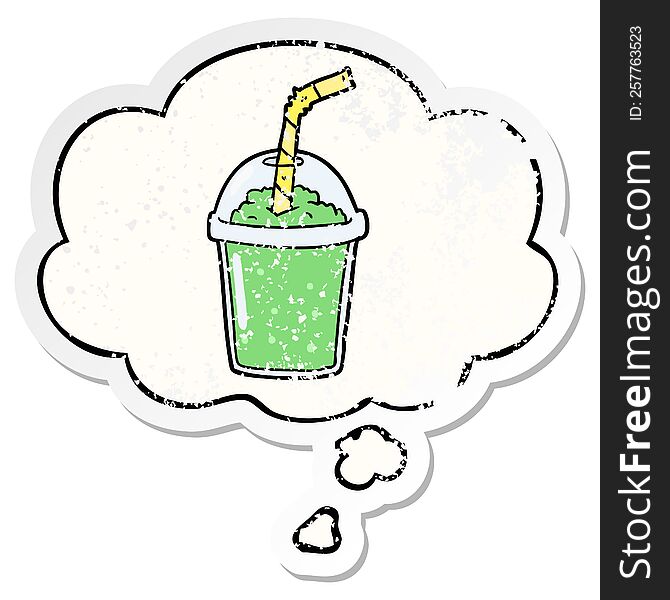 Cartoon Iced Smoothie And Thought Bubble As A Distressed Worn Sticker