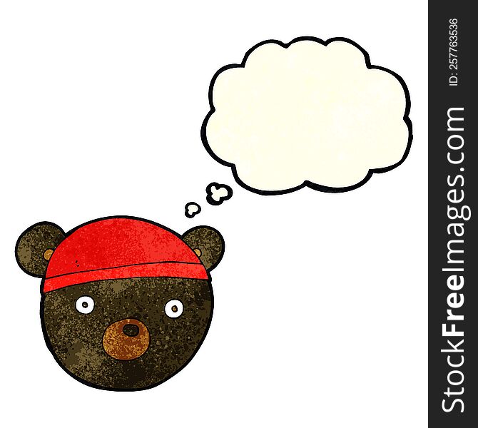 Cartoon Black Bear Cub Wearing Hat With Thought Bubble