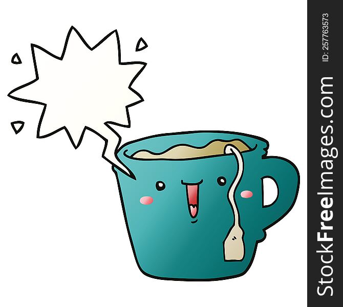 Cute Cartoon Coffee Cup And Speech Bubble In Smooth Gradient Style
