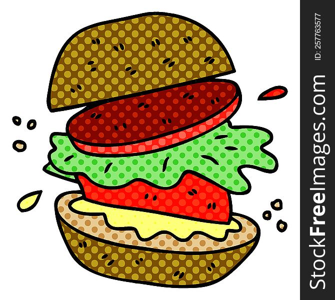 Quirky Comic Book Style Cartoon Veggie Burger