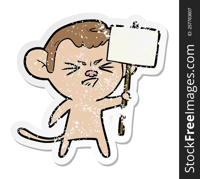 Distressed Sticker Of A Cartoon Angry Monkey