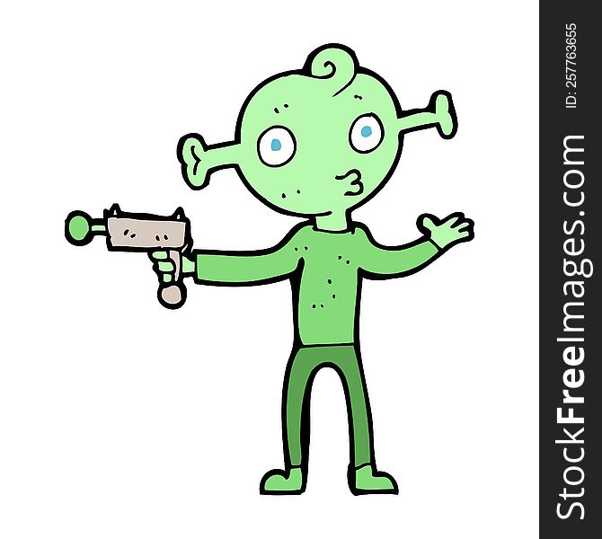 cartoon alien with ray gun