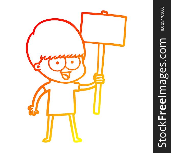 Warm Gradient Line Drawing Happy Cartoon Boy