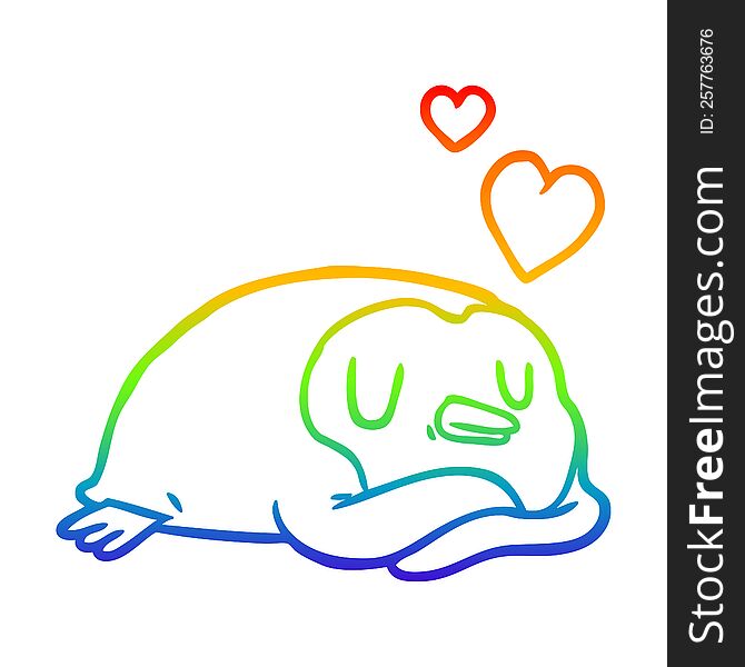 Rainbow Gradient Line Drawing Penguin With Love Hearts