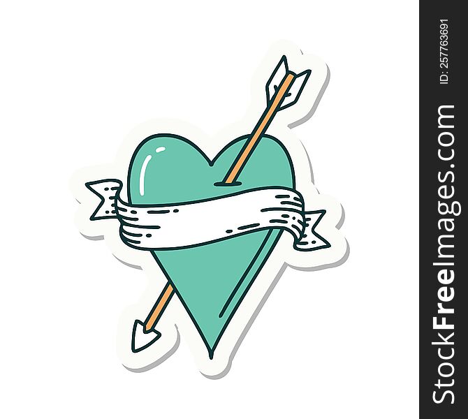 Tattoo Style Sticker Of An Arrow Heart And Banner