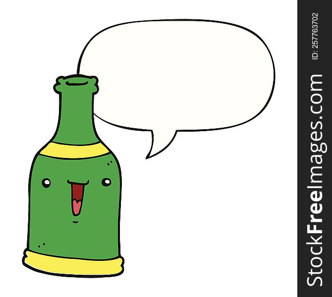 cartoon beer bottle with speech bubble. cartoon beer bottle with speech bubble