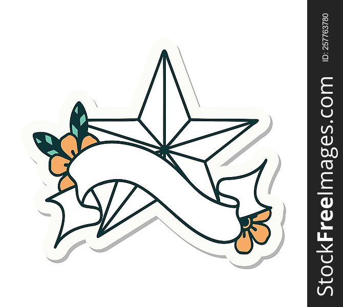 tattoo style sticker with banner of a star