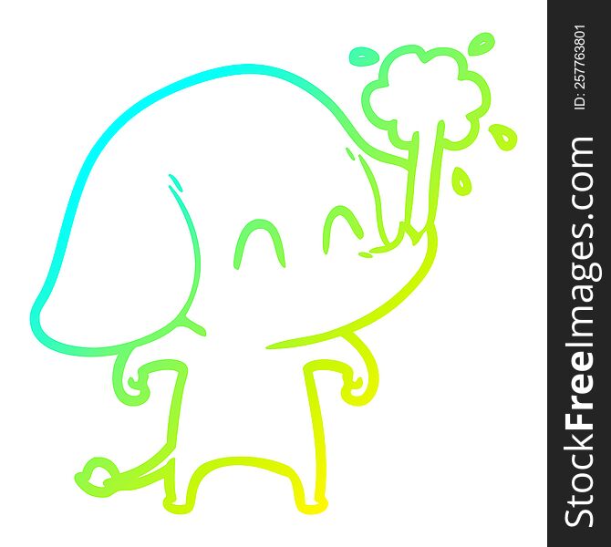 cold gradient line drawing of a cute cartoon elephant spouting water