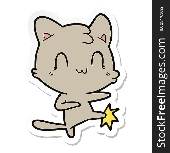 sticker of a cartoon happy cat karate kicking