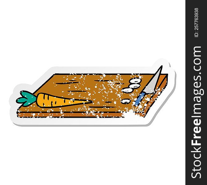 hand drawn distressed sticker cartoon doodle of vegetable chopping board