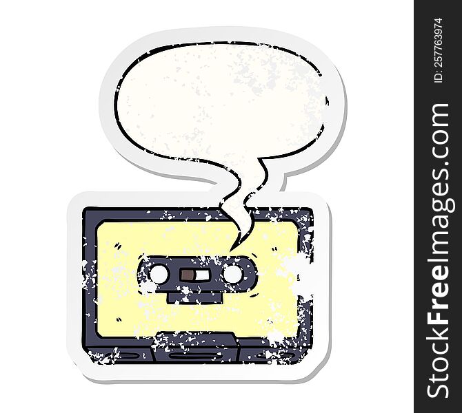 Cartoon Old Cassette Tape And Speech Bubble Distressed Sticker