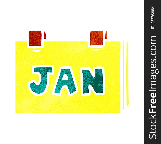 hand drawn retro cartoon doodle of a calendar with jan