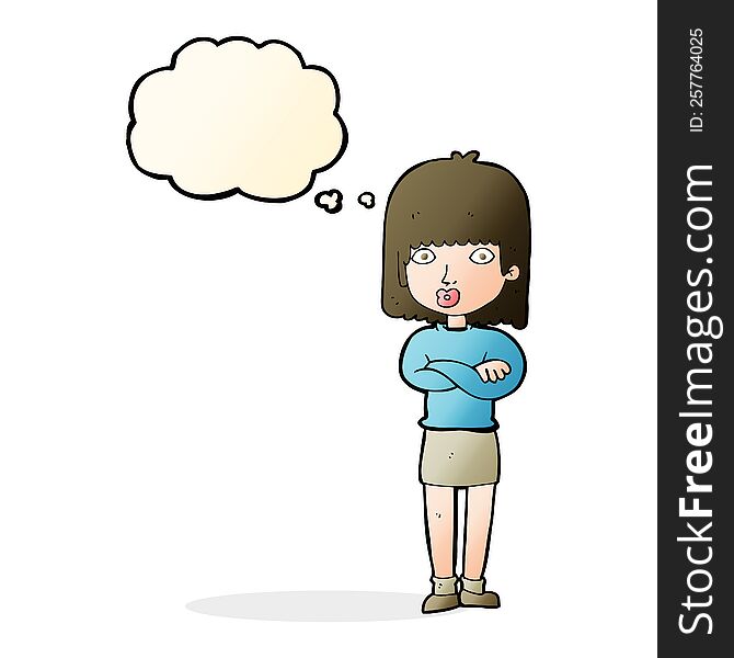 cartoon impatient woman with thought bubble