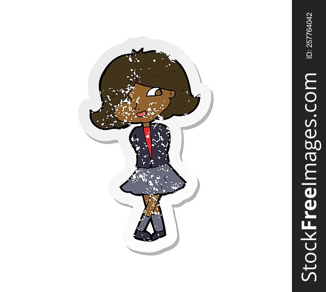 Retro Distressed Sticker Of A Cartoon Happy Girl