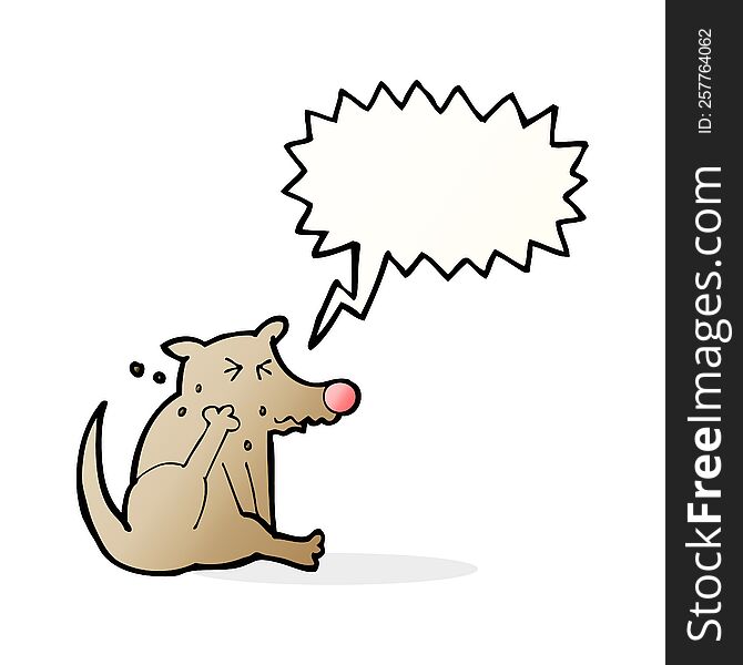 Cartoon Dog Scratching With Speech Bubble