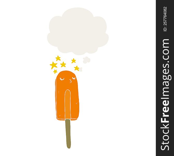 cartoon ice lolly with thought bubble in retro style