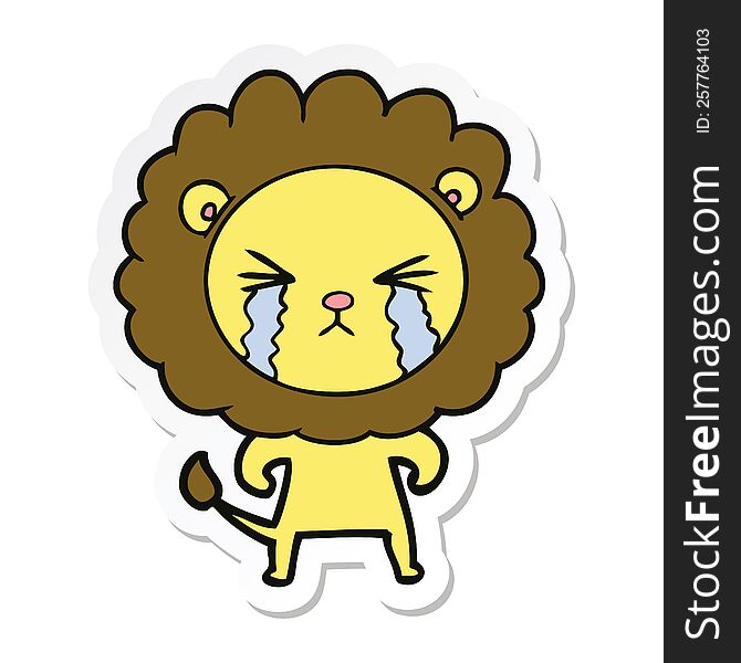 sticker of a cartoon crying lion