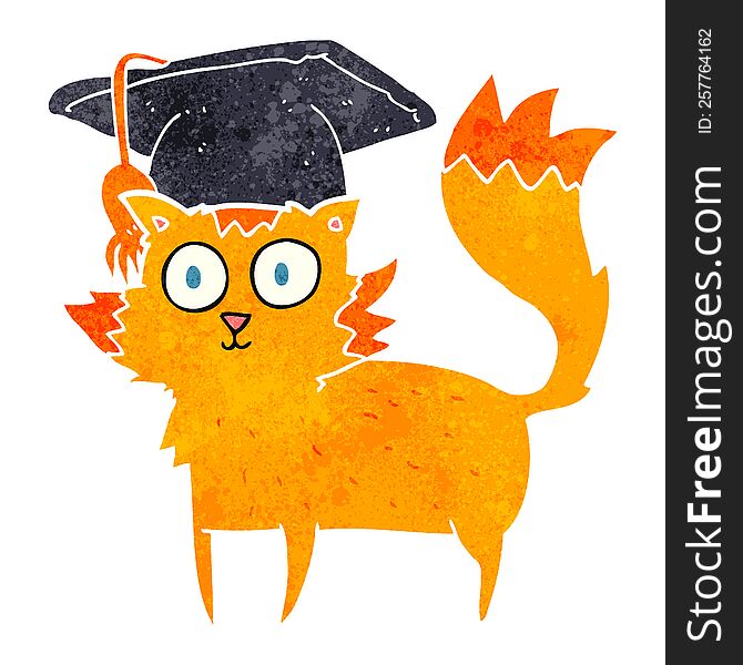 Retro Cartoon Cat Graduate